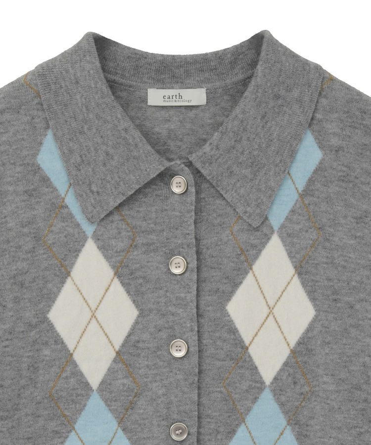 earth music&ecology「襟付きアーガイルニットカーディガン」|カーディガン|