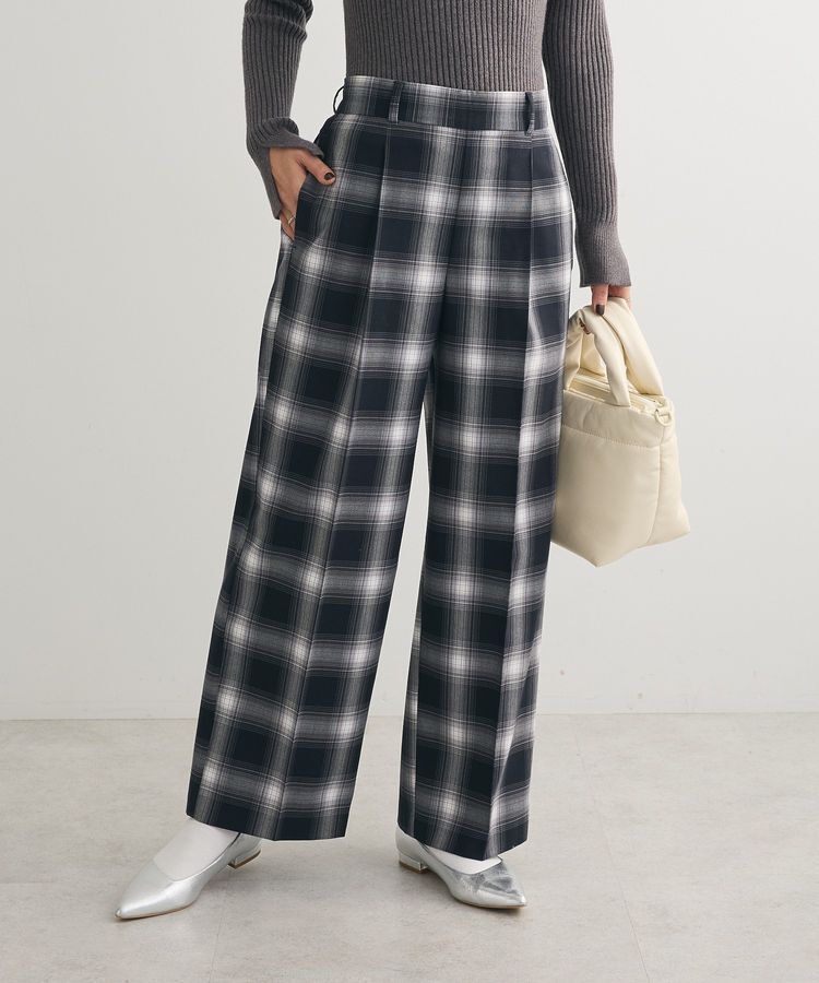 Green Parks「あったかきれシル柄 ワイドストレートパンツ」|その他|チェックブラック