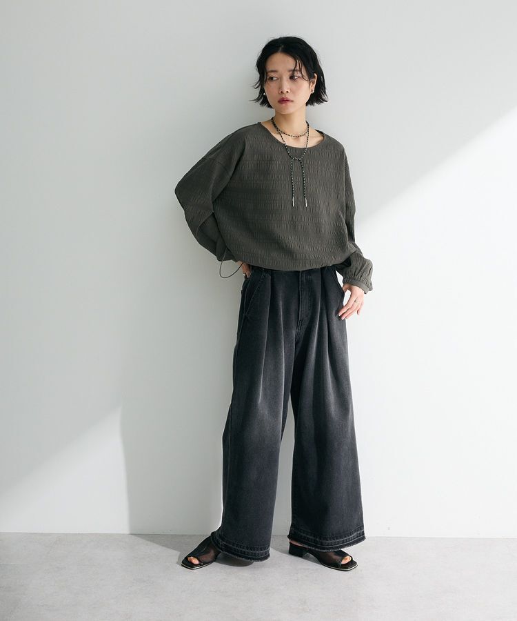 Green Parks「タックワイドデニムパンツ」|デニム|