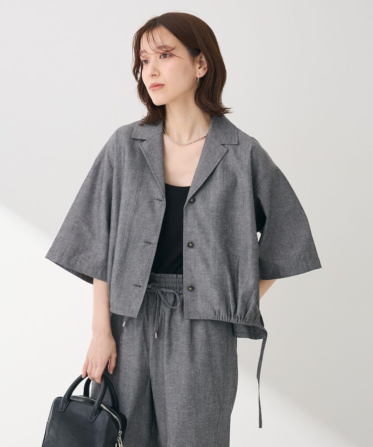 Green Parks「綿麻混裾ドロスト開襟シャツジャケット」|シャツ・ブラウス|