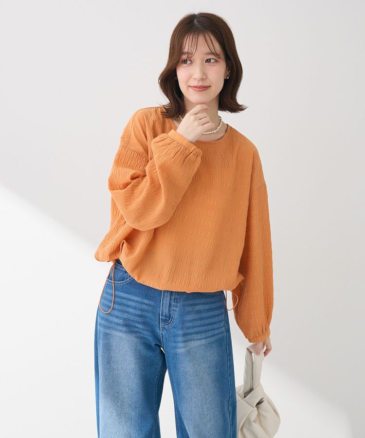 Green Parks「裾ドロスト表面長袖プルオーバー」|Tシャツ・カットソー|Orange