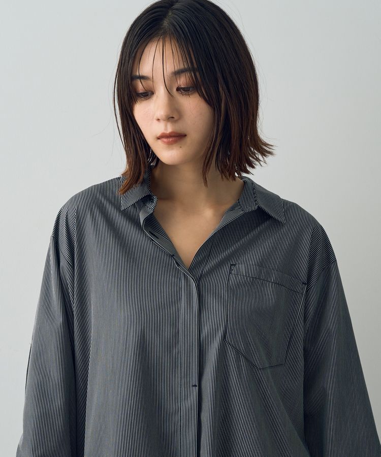 Editt by YECCA VECCA「リブMIXストライプシャツワンピース」|ワンピース|