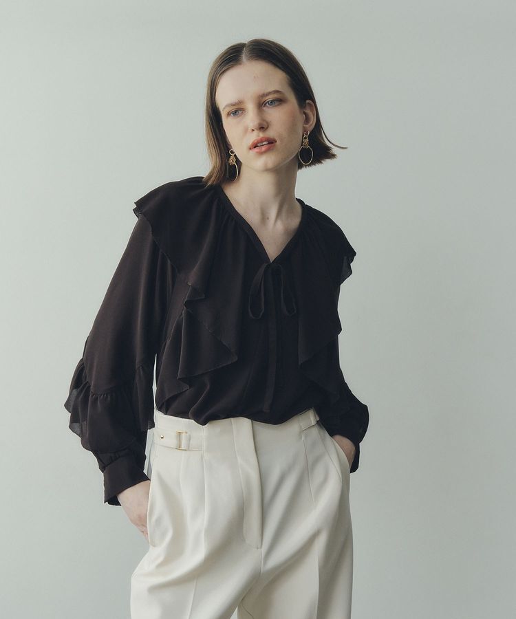 YECCA VECCA「シアーラッフルブラウス」|シャツ・ブラウス|