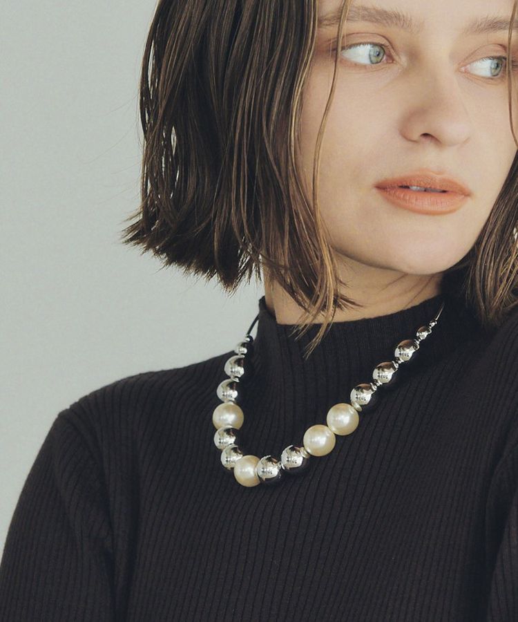 YECCA VECCA「パールMIXメタルチャンキーネックレス」|ネックレス|Silver