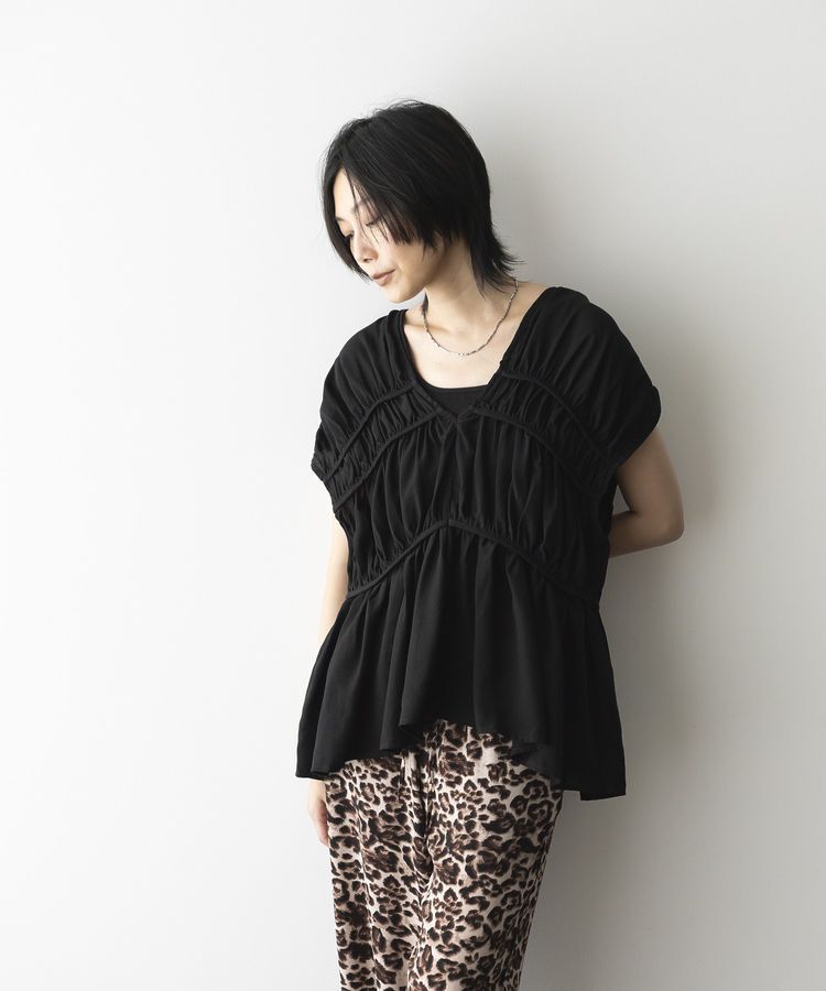 GARAGE OF GOOD CLOTHING「Vネック切り替えギャザーブラウス」|シャツ・ブラウス|