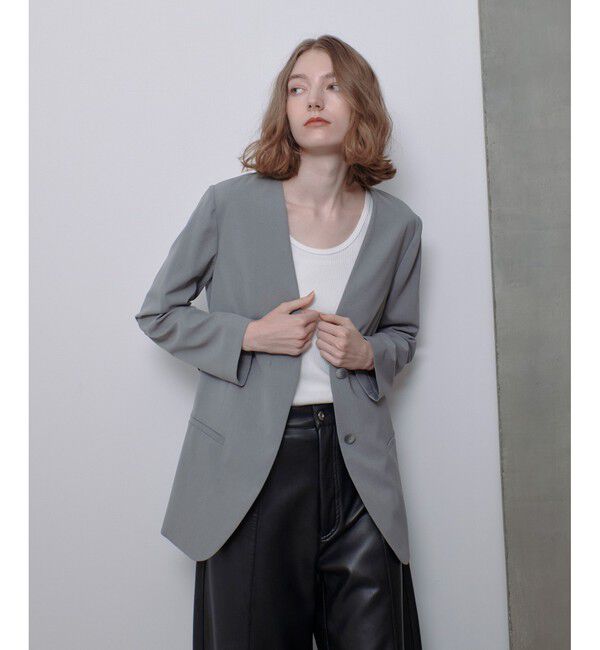 allureville「エトリアシャンブレーカラーレスジャケット」|ノーカラージャケット|