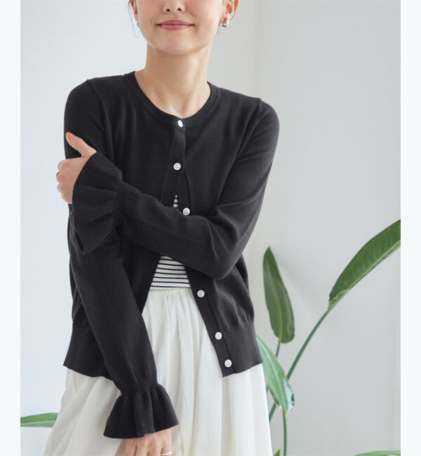 titivate「フリル袖ニットカーディガン」|ニット・セーター|ブラック