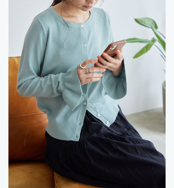 titivate「フリル袖ニットカーディガン」|ニット・セーター|ブルー