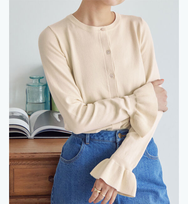 titivate「フリル袖ニットカーディガン」|ニット・セーター|アイボリー