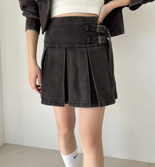  「【セットアップ可能】ベルト付きプリーツミニスカート」|スカート|