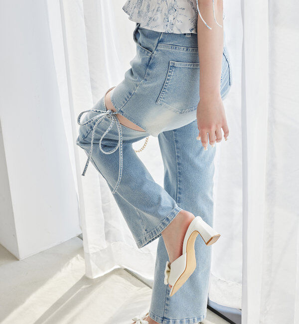  「サイドあき美脚ストレッチデニム」|その他|サックスブルー