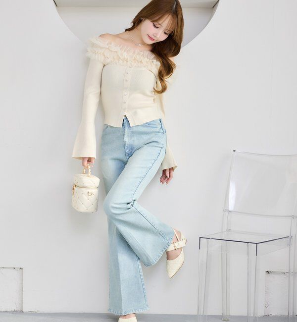  「チュールフリルオフショルニット」|ニット・セーター|
