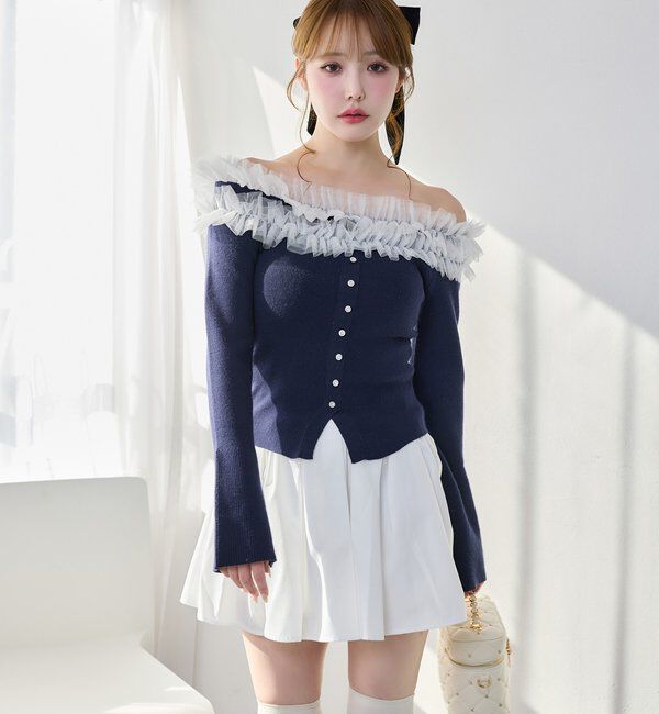  「チュールフリルオフショルニット」|ニット・セーター|