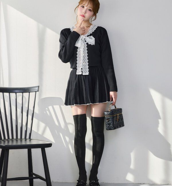  「レースボウタイニットセットアップ」|ワンピース|