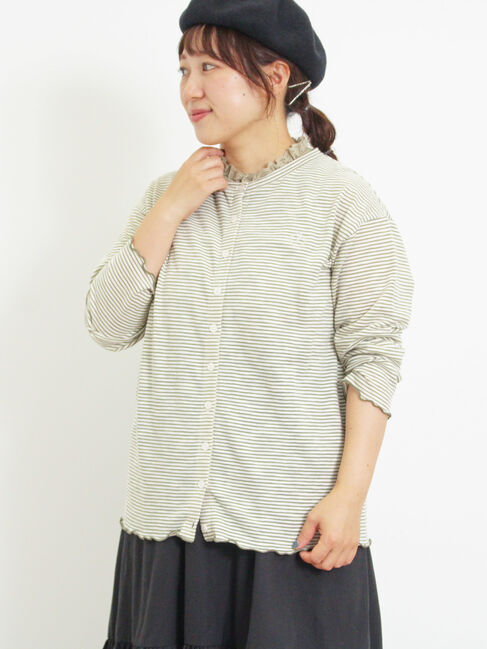 Samansa Mos2「ワンポイント刺繍シアーボーダーカーディガン」|カーディガン|