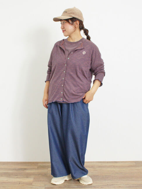 Samansa Mos2「ワンポイント刺繍シアーボーダーカーディガン」|カーディガン|