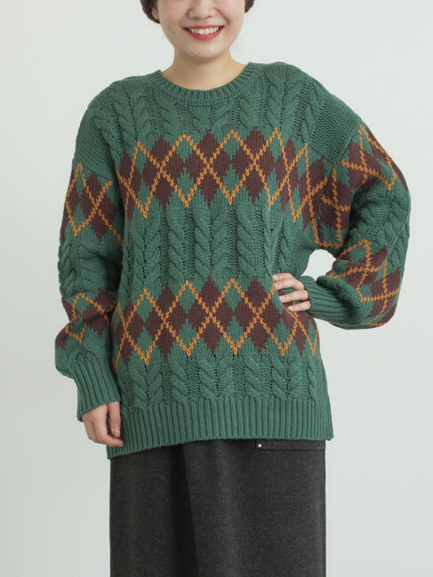 SM2「ケーブルアーガイル柄ニット」|ニット・セーター|グリーン