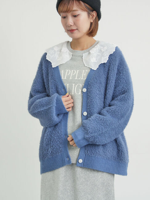 Samansa Mos2「無地・花柄シャギーVネックカーディガン」|カーディガン|