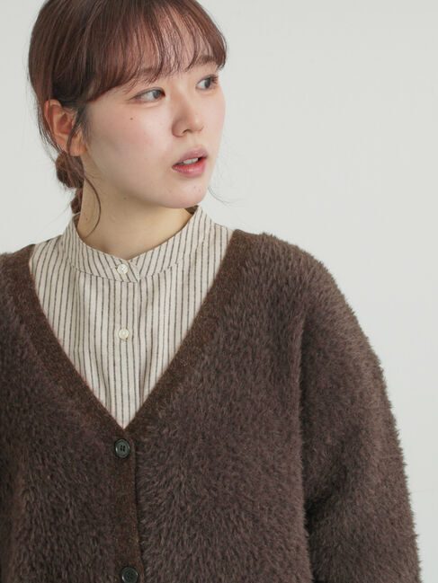 Samansa Mos2「無地・花柄シャギーVネックカーディガン」|カーディガン|ダークブラウン