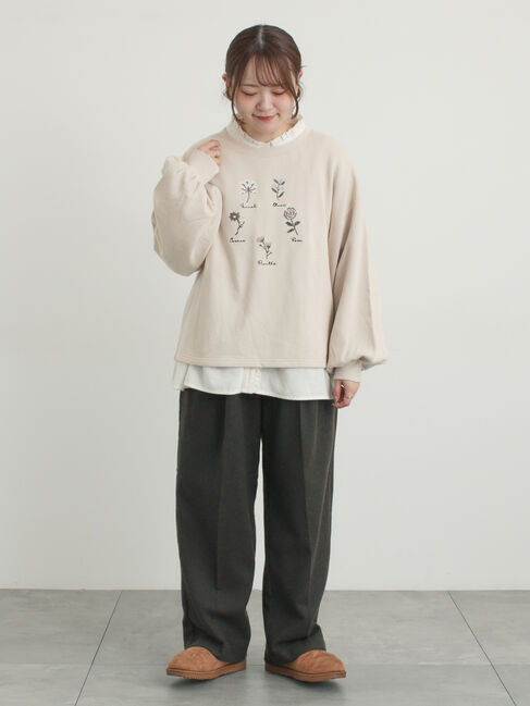 Samansa Mos2「クロスステッチフラワー刺繍スウェット」|Tシャツ・カットソー|