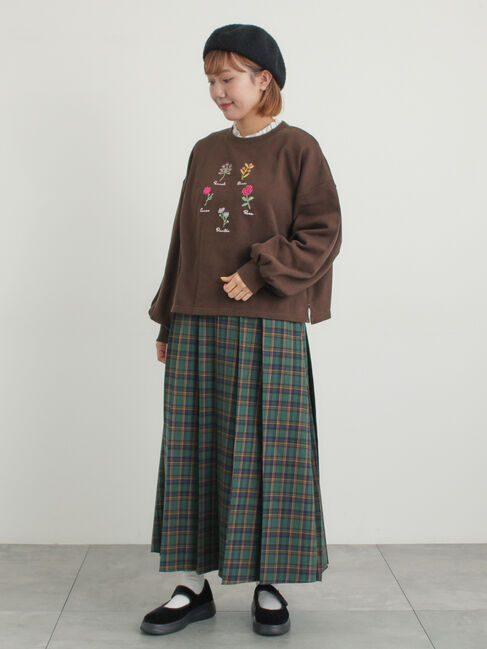 Samansa Mos2「クロスステッチフラワー刺繍スウェット」|Tシャツ・カットソー|