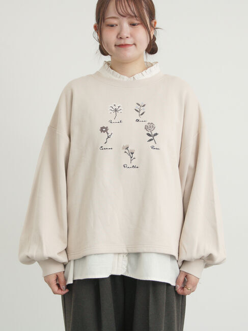 Samansa Mos2「クロスステッチフラワー刺繍スウェット」|Tシャツ・カットソー|