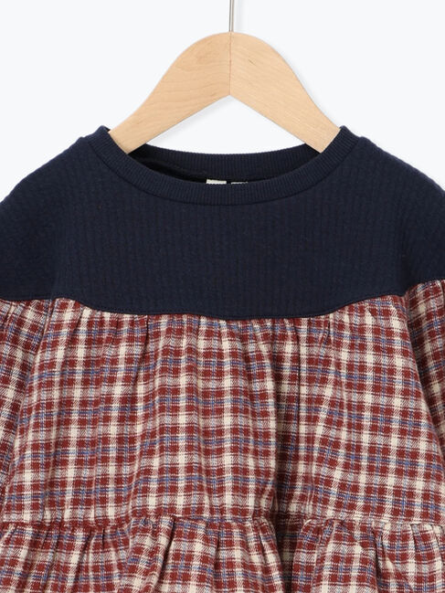 Samansa Mos2 Lagom「チェック切替ティアードチュニック」|Tシャツ・カットソー|