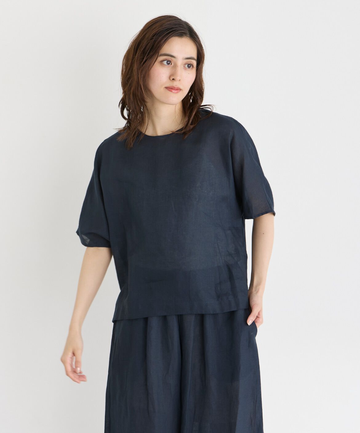 7-IDconcept.「リネンコクーンブラウス」|シャツ・ブラウス|ネイビー