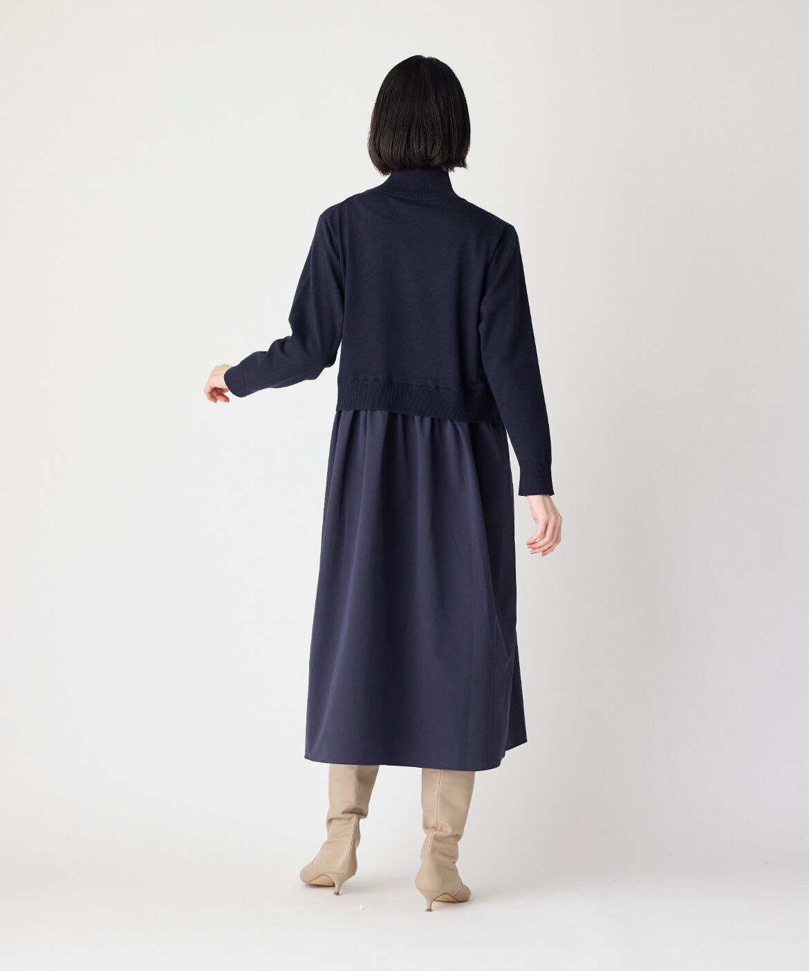 7-IDconcept.「《大きいサイズ》ドッキングハイネックニットワンピース」|ワンピース|