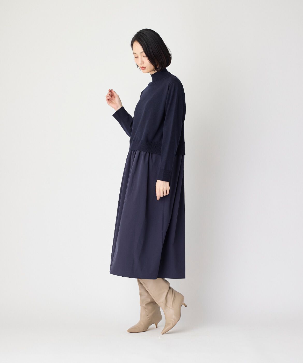 7-IDconcept.「《大きいサイズ》ドッキングハイネックニットワンピース」|ワンピース|