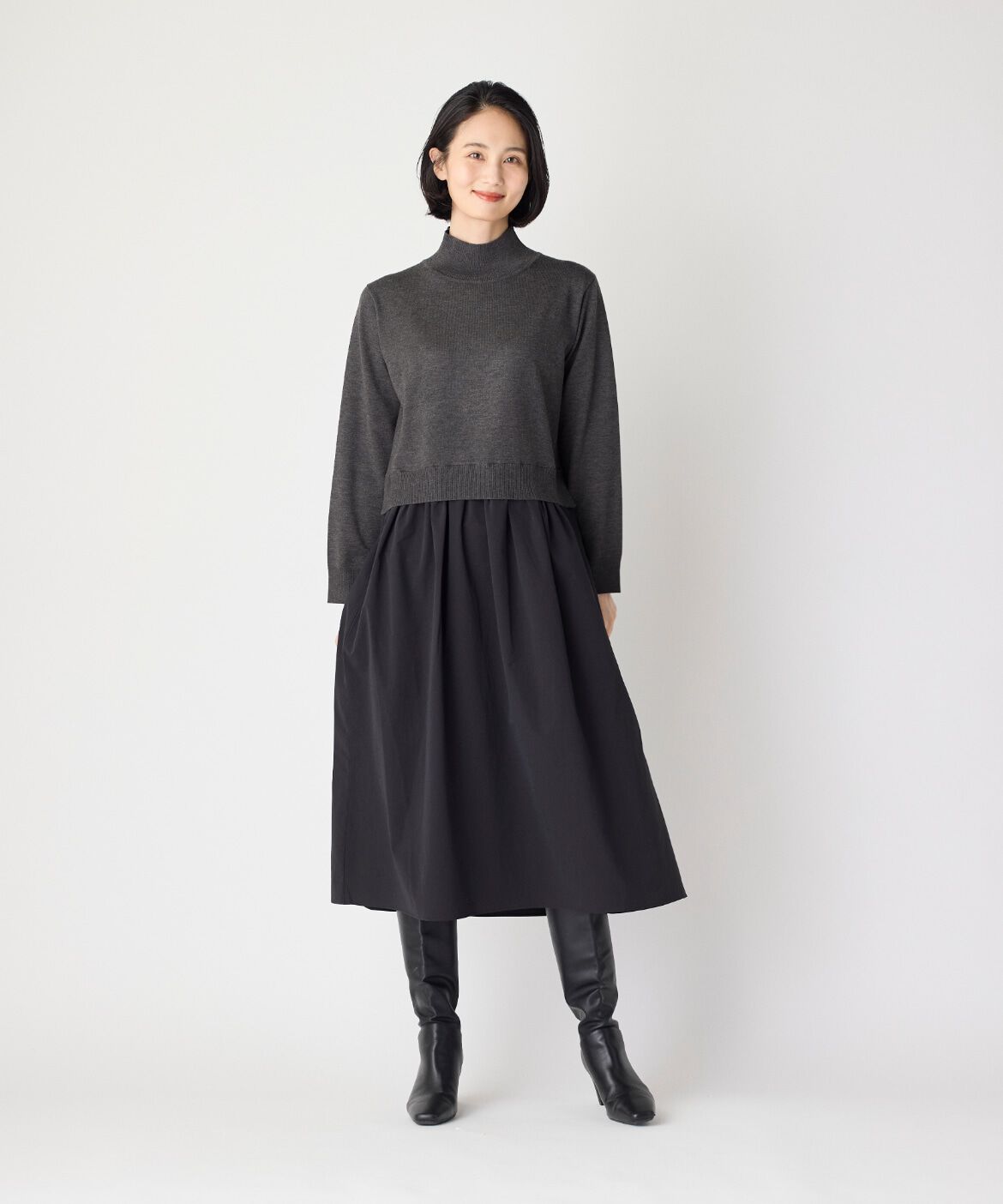 7-IDconcept.「《大きいサイズ》ドッキングハイネックニットワンピース」|ワンピース|