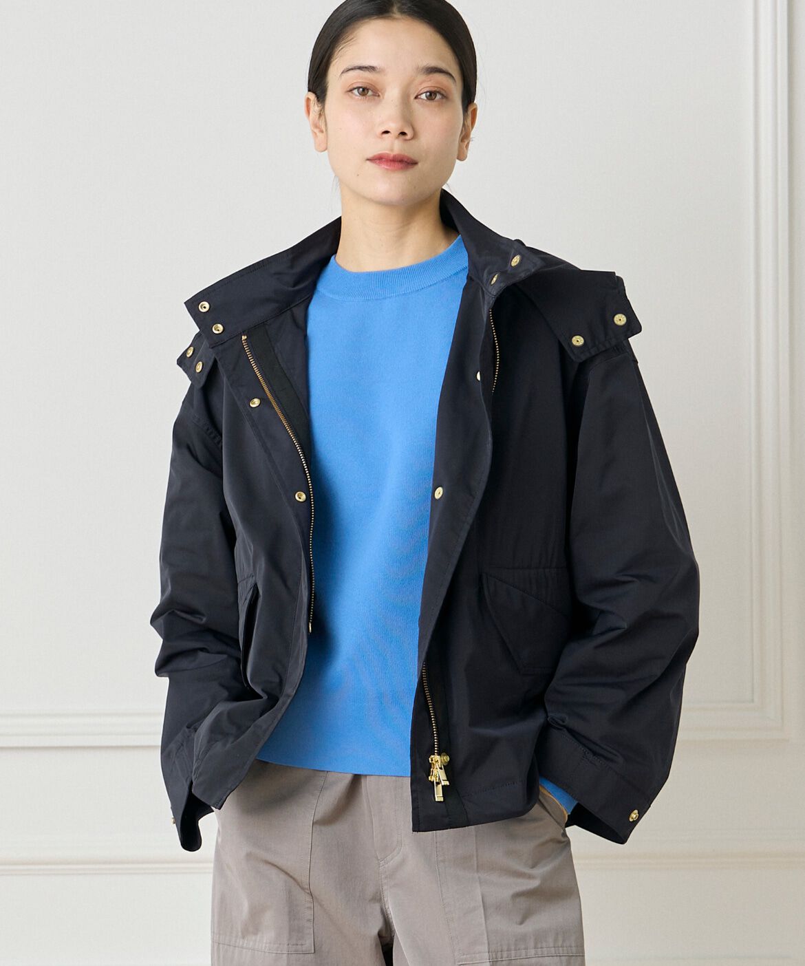 INED「《大きいサイズ》ショートモッズコート」|ミリタリー・モッズコート|ネイビー