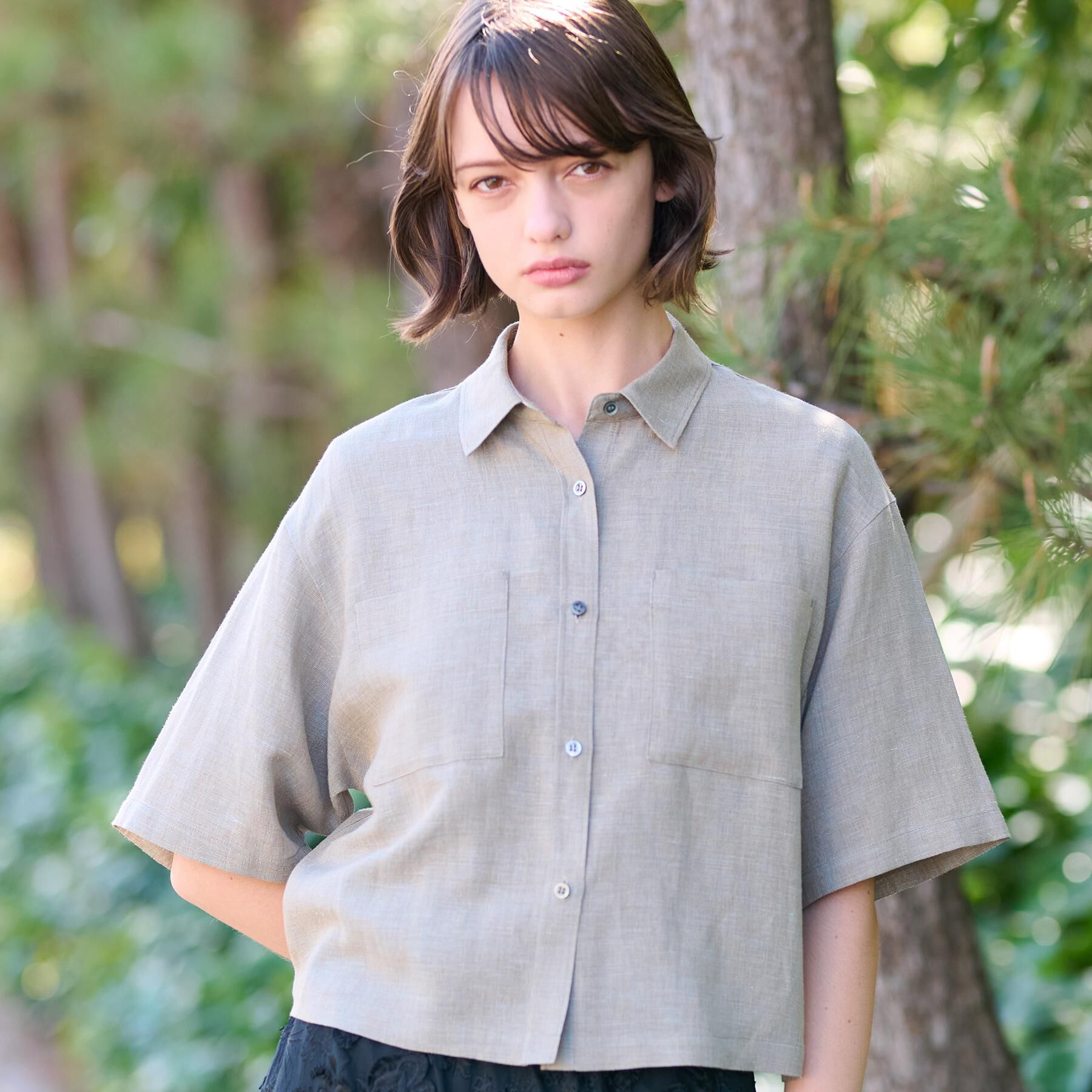 DRESSTERIOR「【トレンド/清涼感】ハーフスリーブクロップドシャツ」|シャツ・ブラウス|