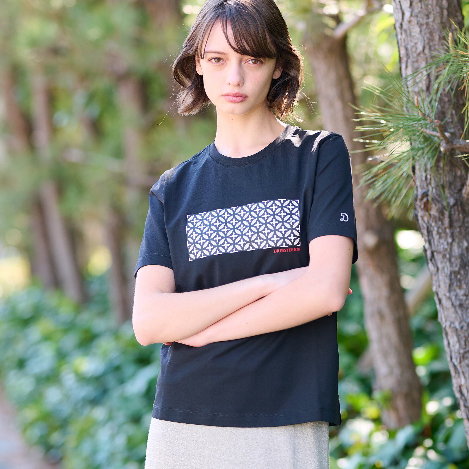 DRESSTERIOR「【接触冷感/UVカット】バックブリーズテックオーバーラップサークルプリントTシャツ」|Tシャツ・カットソー|ブラック(019)