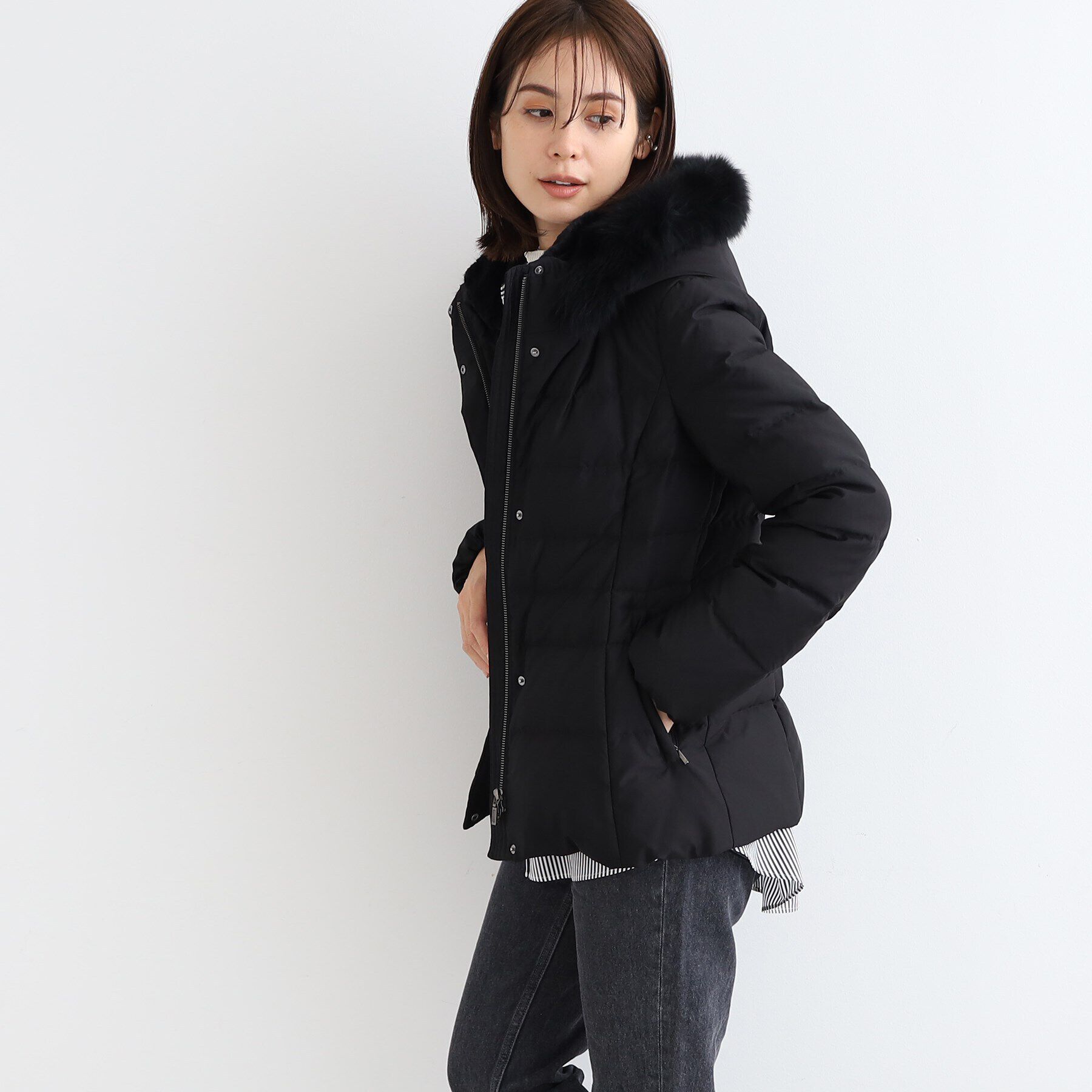 INDIVI「【リニューアル！／マルチWAY／フォックスファー／ショート丈】リサイクルダウンコート」|ダウン|