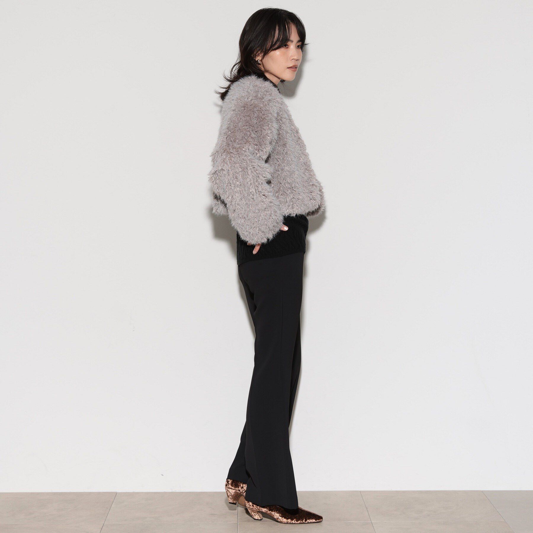 GALLEST「フェイクファーボレロジャケット」|ノーカラージャケット|