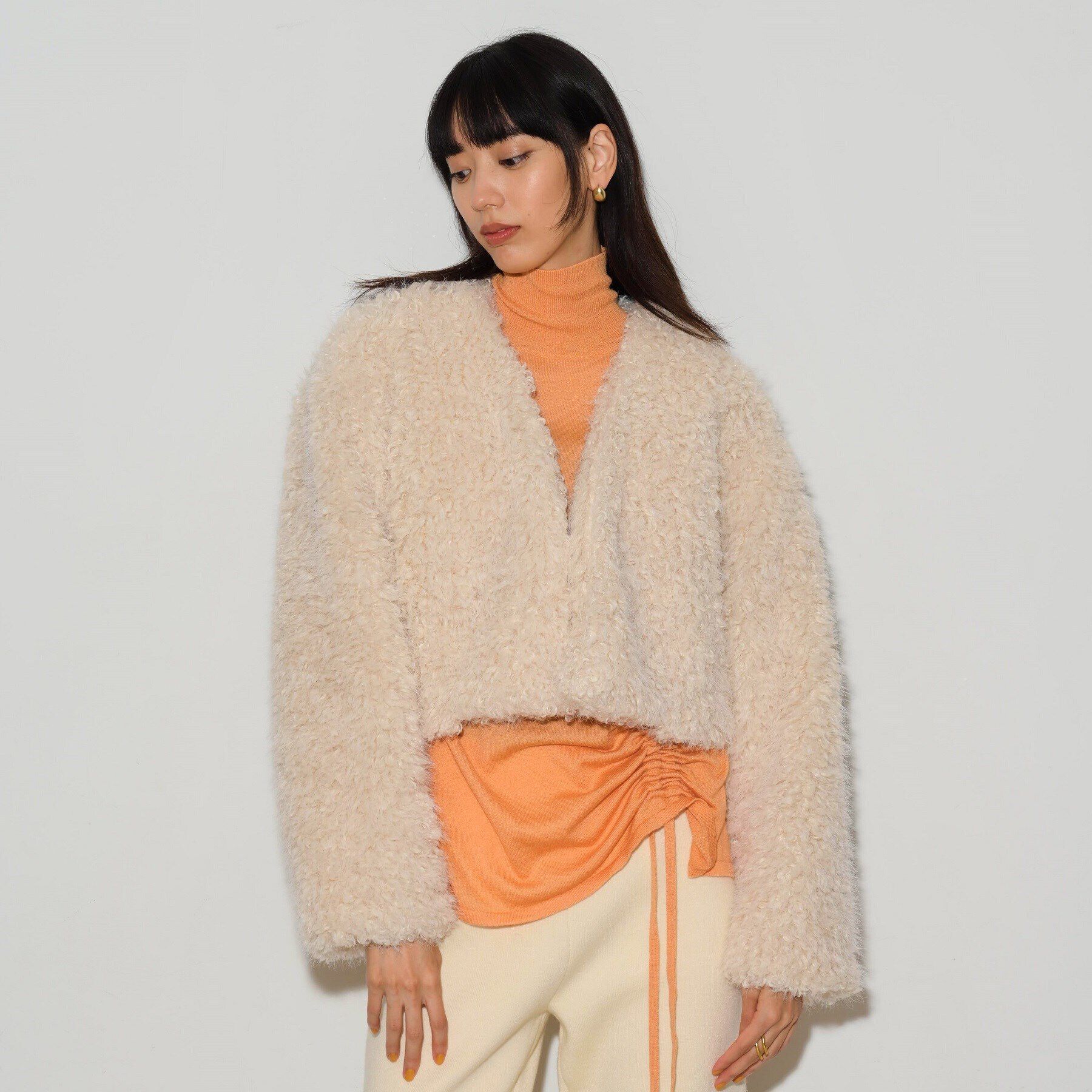 GALLEST「フェイクファーボレロジャケット」|ノーカラージャケット|