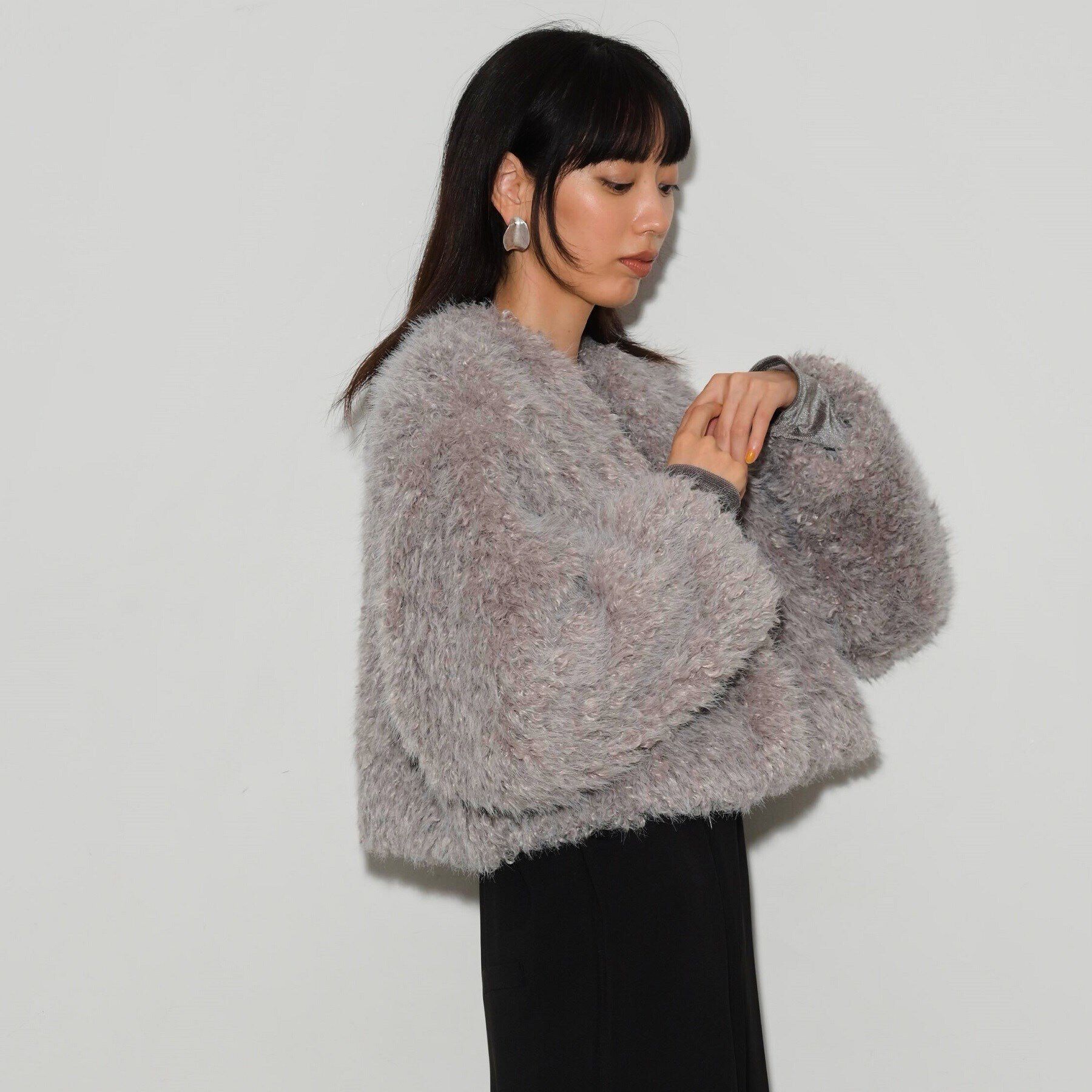 GALLEST「フェイクファーボレロジャケット」|ノーカラージャケット|