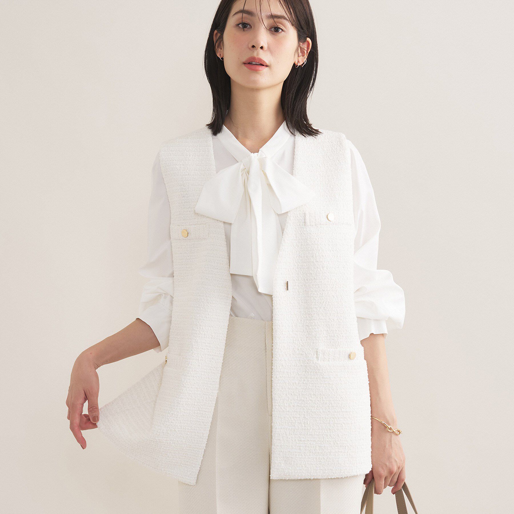INDIVI「【2点セット／洗える／セレモニー】ツイードジレ＆ボウタイブラウス」|その他|