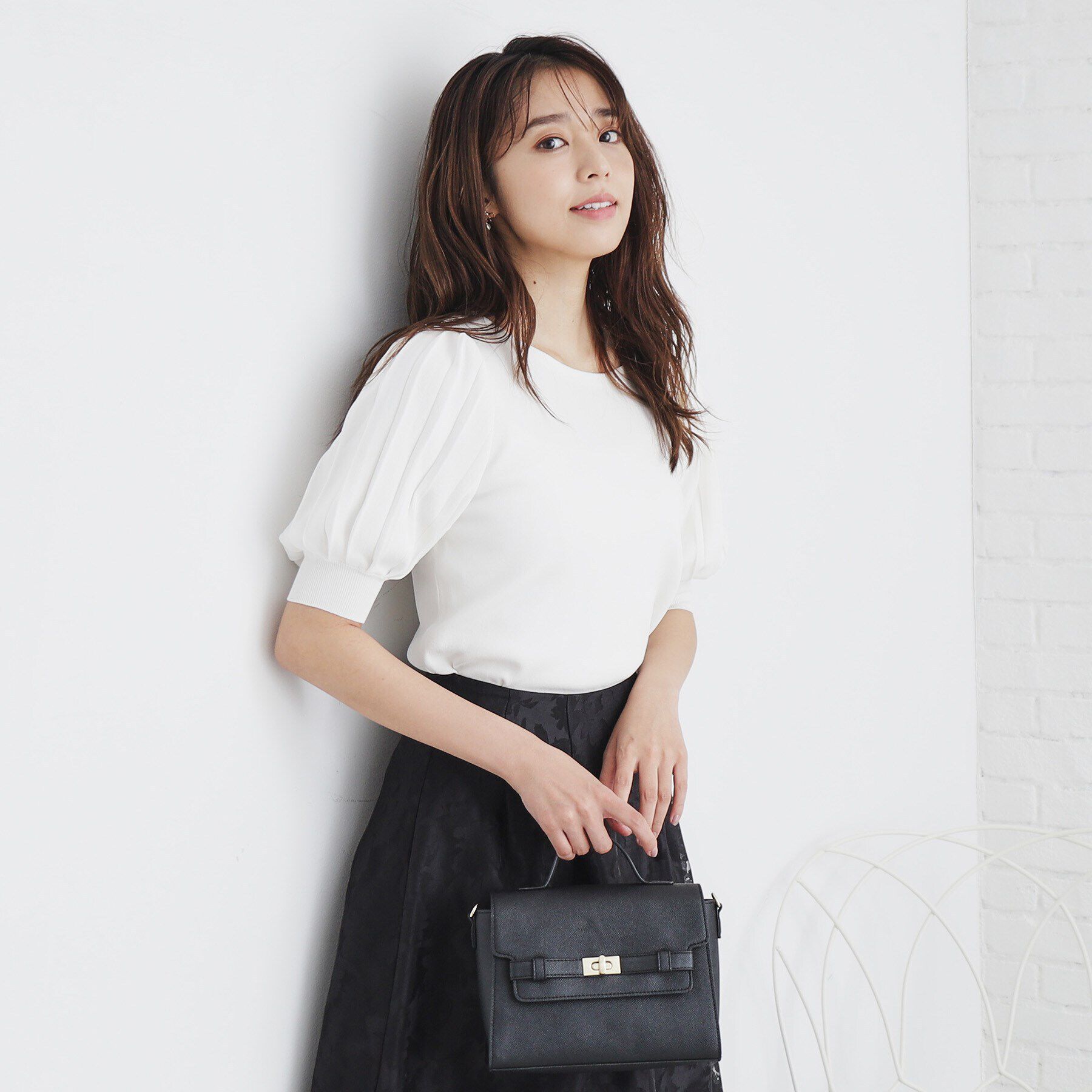 index「《S-LLsize/6color》ドライタッチ プリーツスリーブニット【洗濯機洗い可/抗ピル/接触冷」|ニット・セーター|