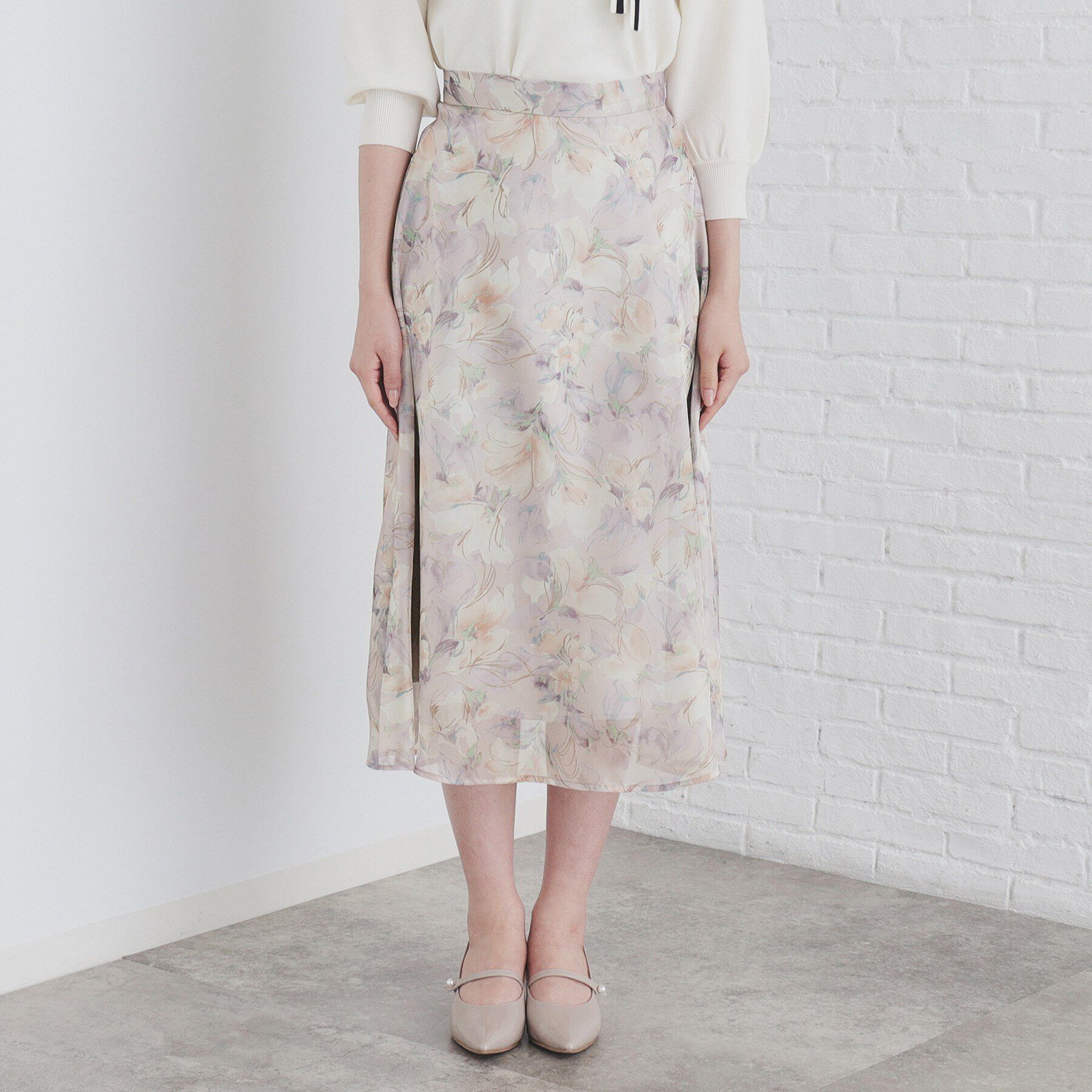 index「オーガンジーフラワーフレアスカート【洗濯機洗い可/イージーアイロン】」|スカート|