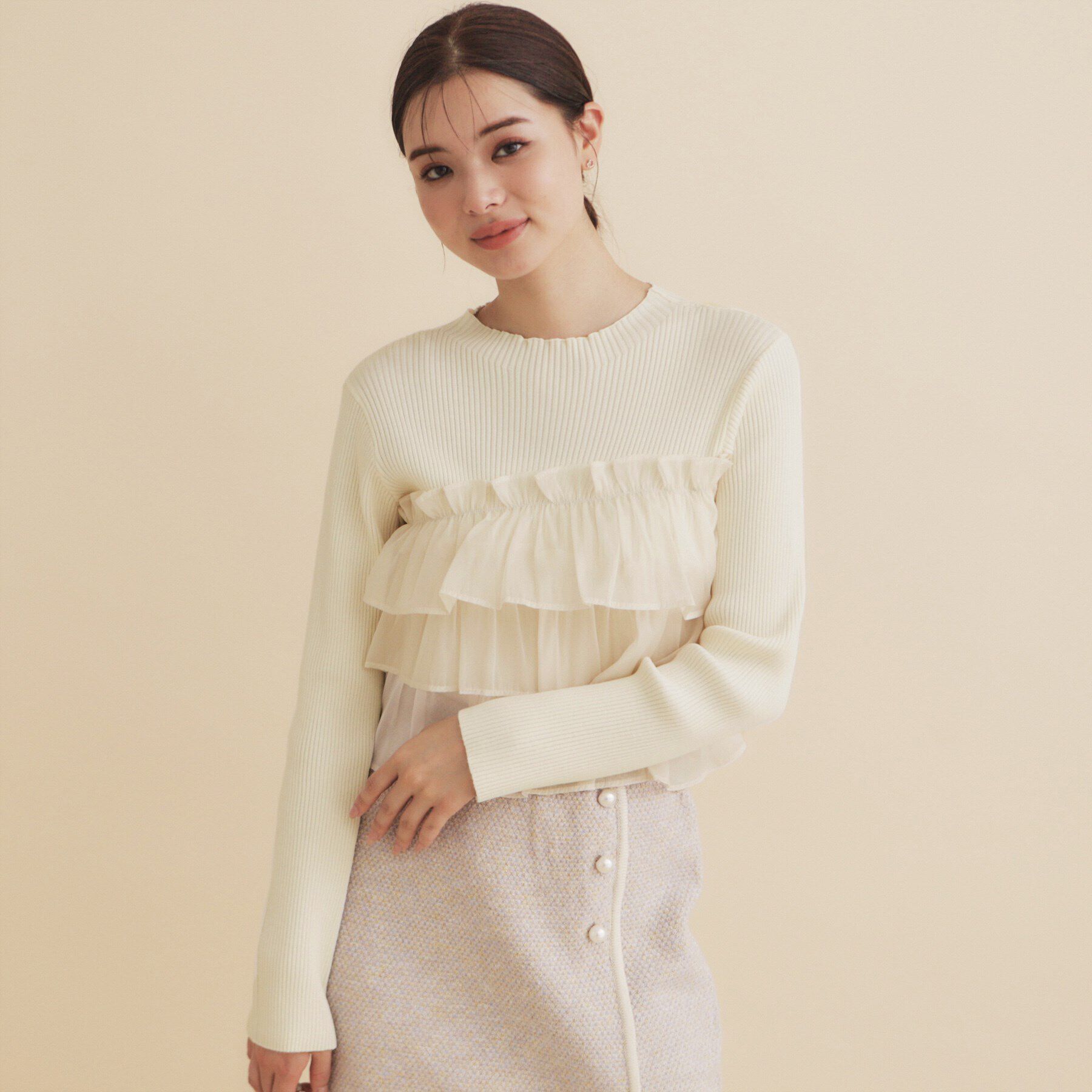 index「フリルギャザードッキングリブニット【洗濯機洗い可/抗ピル】」|ニット・セーター|