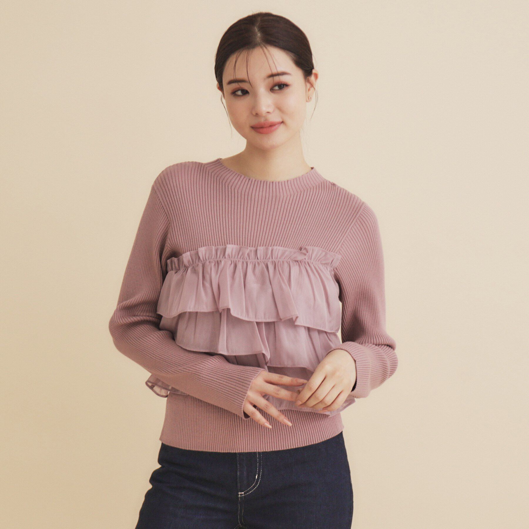 index「フリルギャザードッキングリブニット【洗濯機洗い可/抗ピル】」|ニット・セーター|