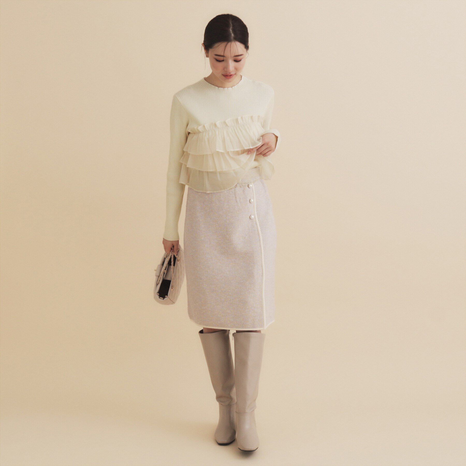 index「フリルギャザードッキングリブニット【洗濯機洗い可/抗ピル】」|ニット・セーター|