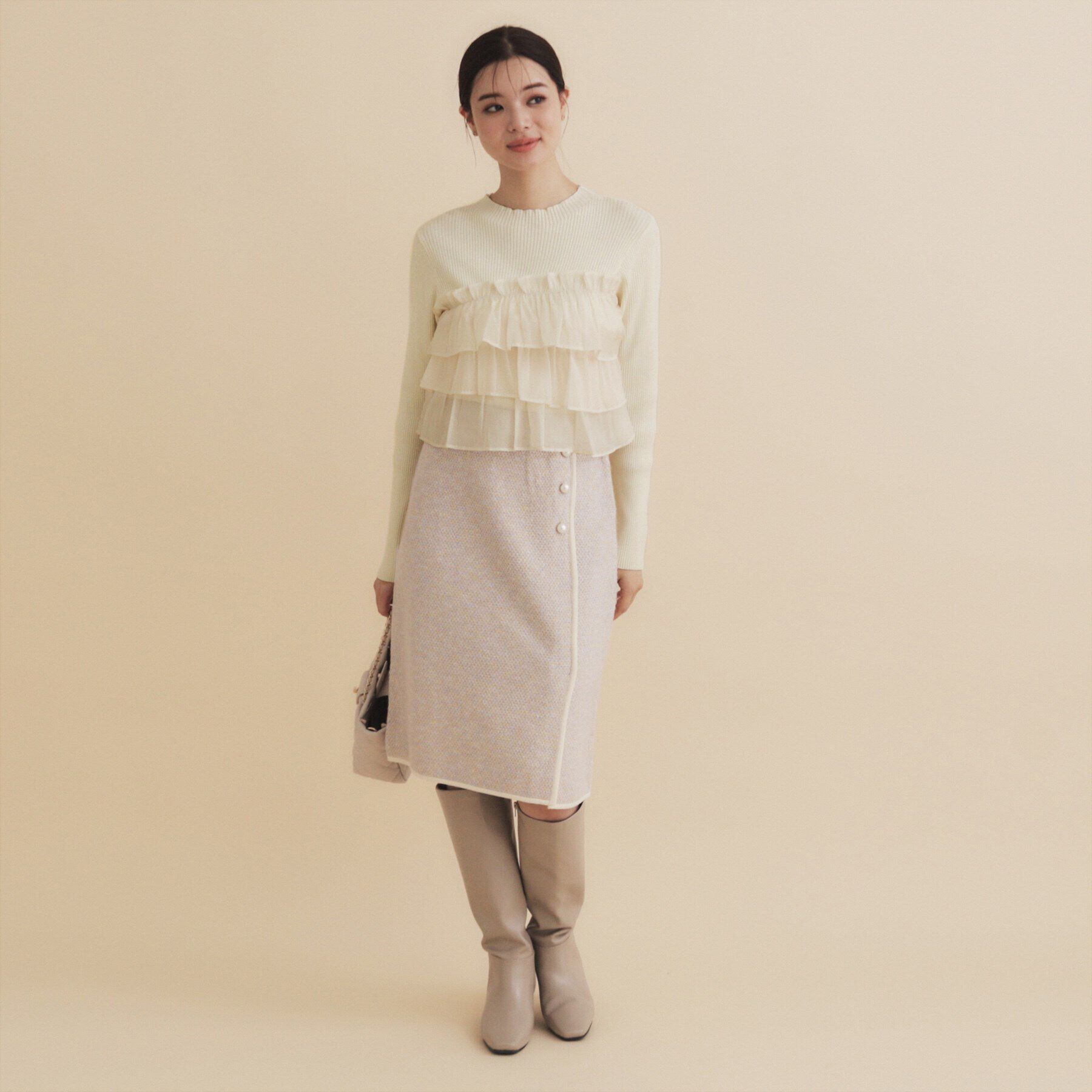 index「フリルギャザードッキングリブニット【洗濯機洗い可/抗ピル】」|ニット・セーター|