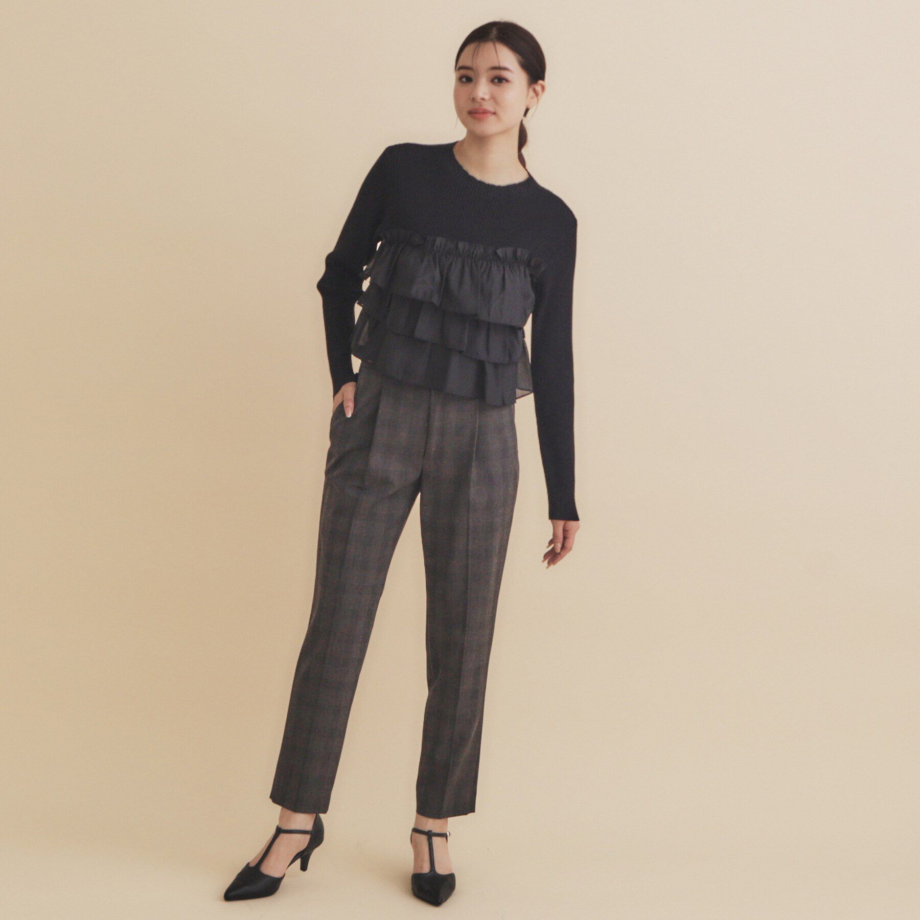 index「フリルギャザードッキングリブニット【洗濯機洗い可/抗ピル】」|ニット・セーター|