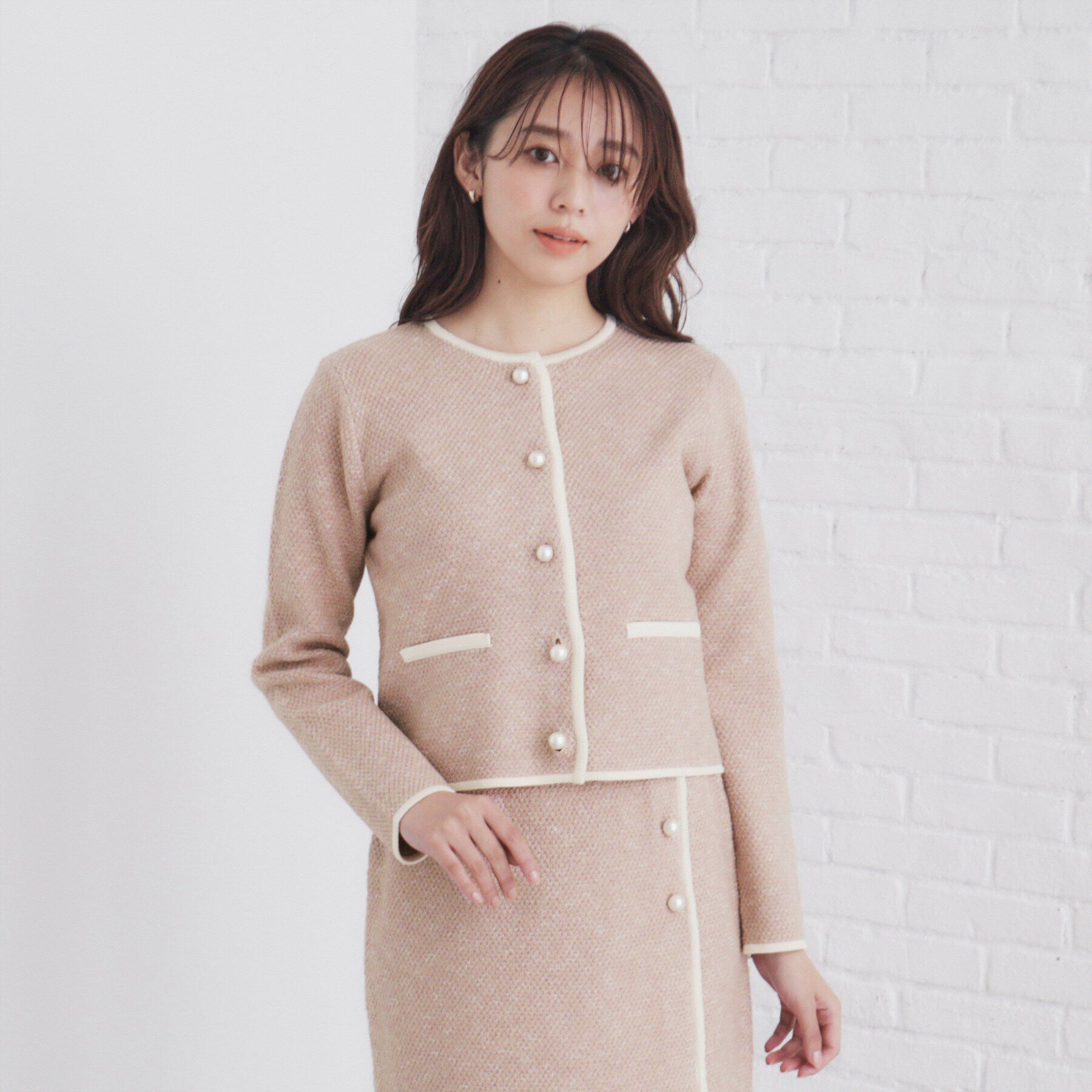 index「パール調ツイードライクノーカラーカーディガン/セットアップ対応【洗濯機洗い可】」|カーディガン|