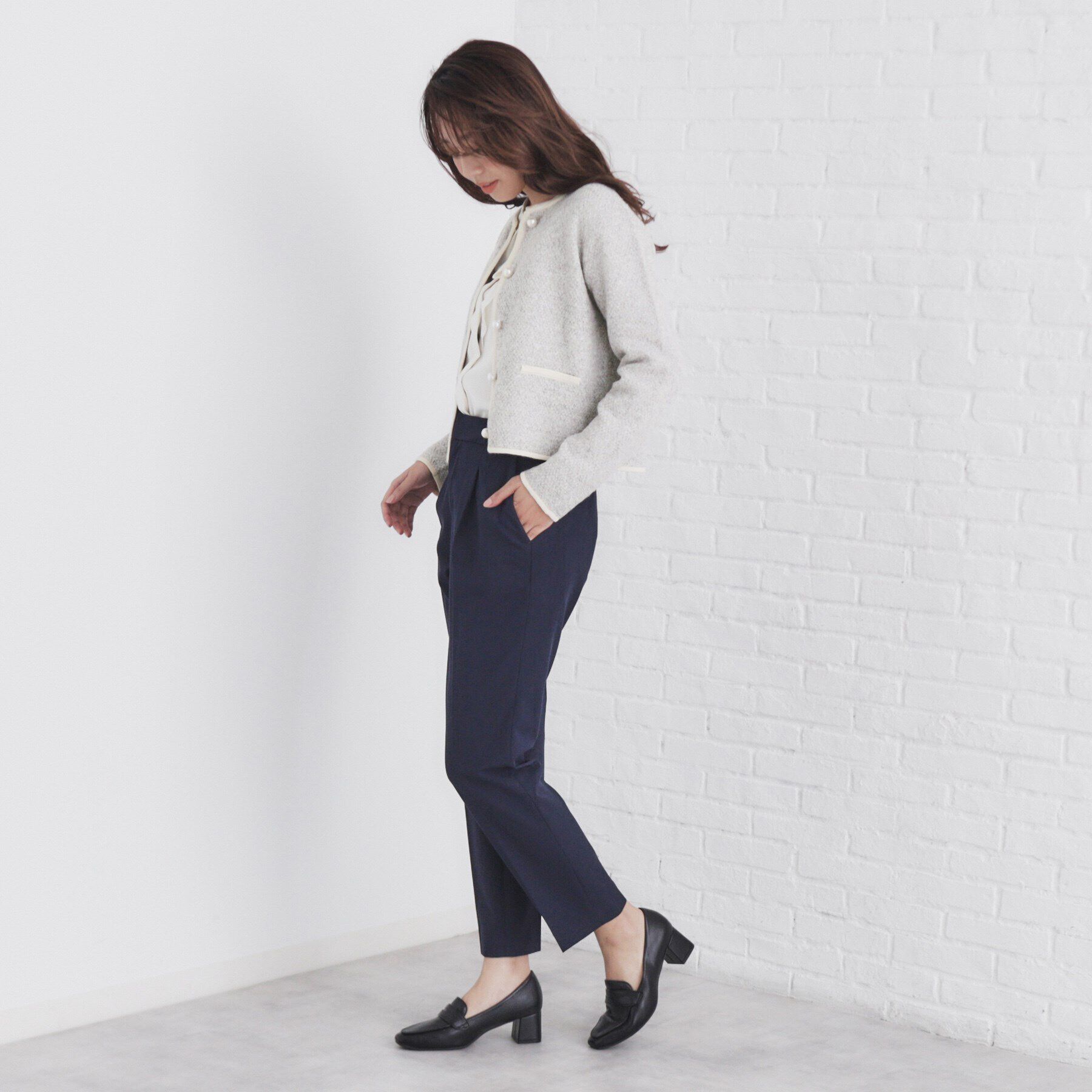 index「パール調ツイードライクノーカラーカーディガン/セットアップ対応【洗濯機洗い可】」|カーディガン|