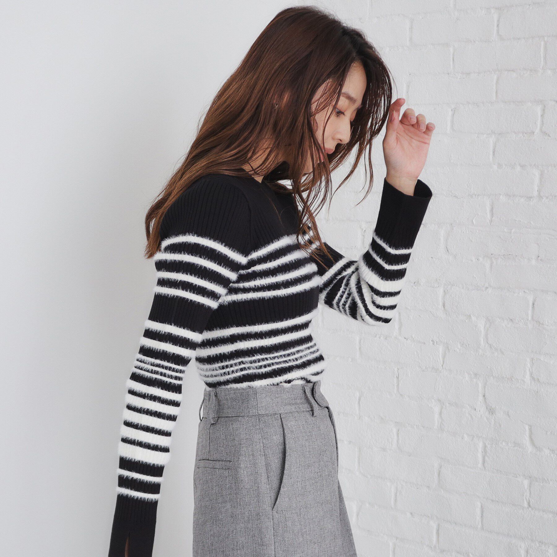 index「フェザーランダムボーダーリブニット【洗濯機洗い可】」|ニット・セーター|