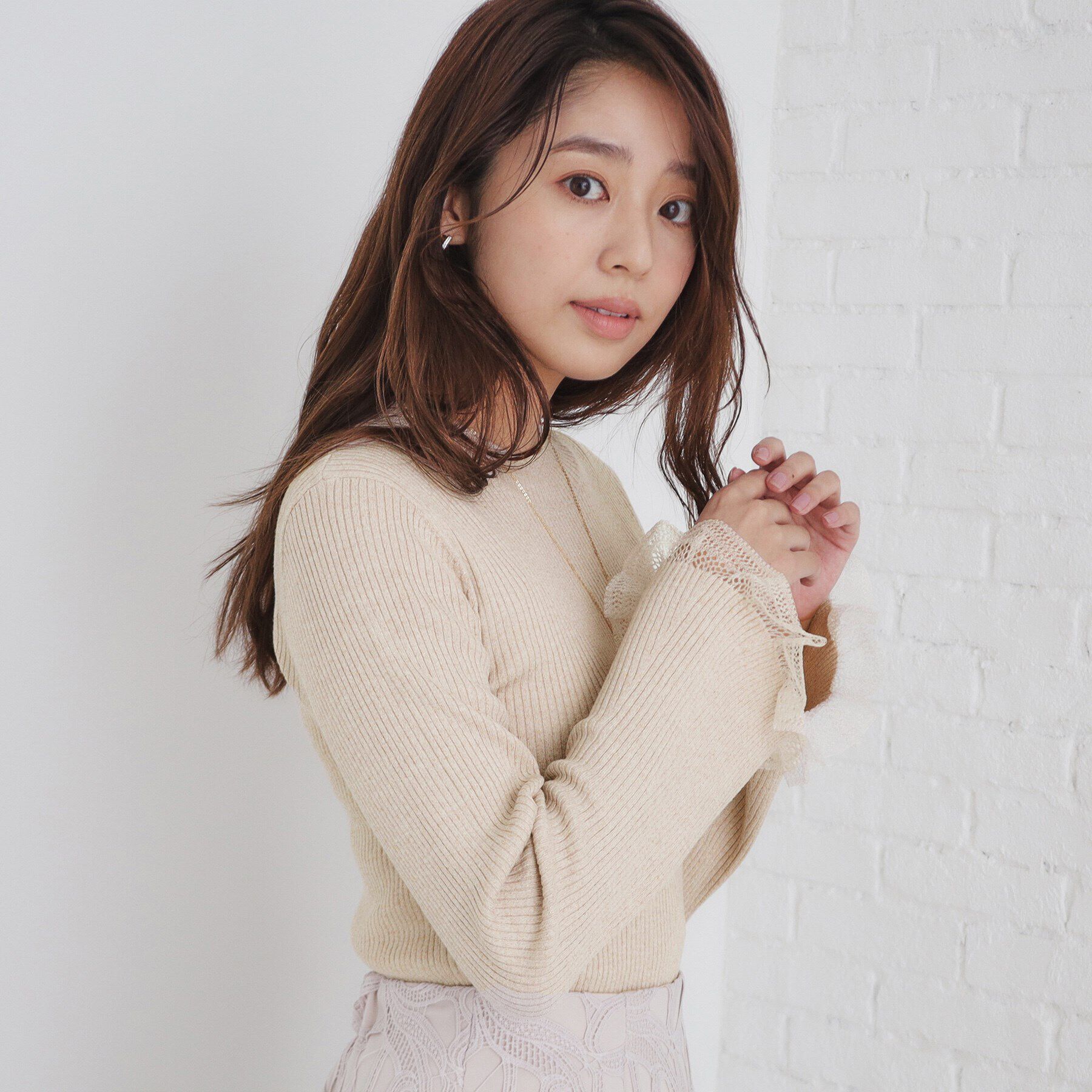 index「ハイネックラメフレアスリーブレースニット【洗濯機洗い可】」|ニット・セーター|